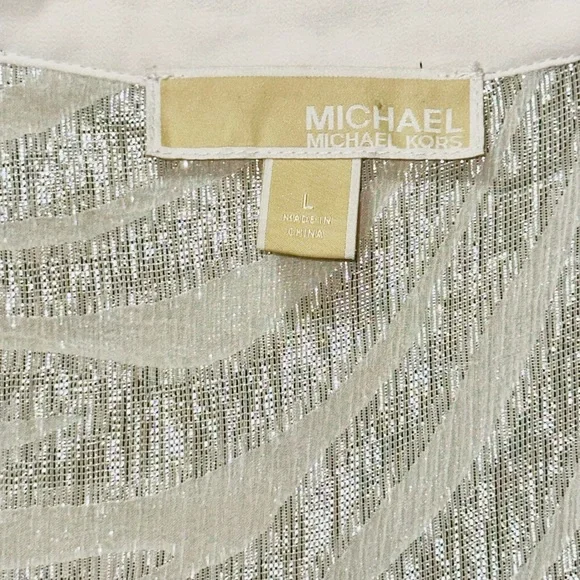 ✨ Michael Michael Kors Metallic Shimmer Midi Dress Chain Waist L - Picture 4 of 16